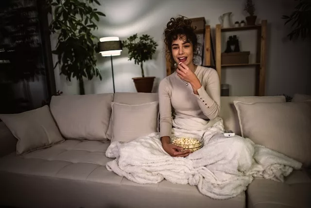 late night snacks, women with popcorn